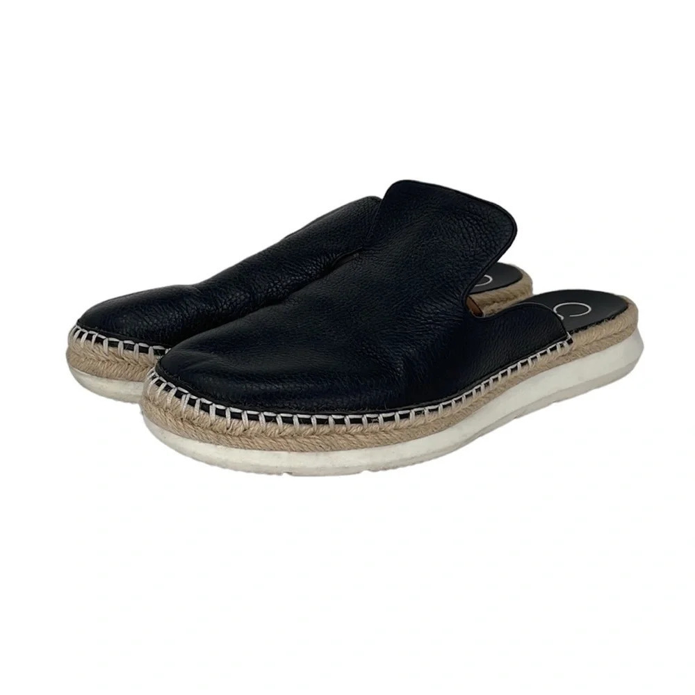 Calvin Klein Shoes Mules Black Leather Jute Espadrille Verie Size 7